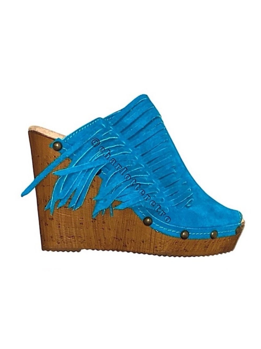 SBICCA • Blue Suede Fringe Platform Wedge Sandals